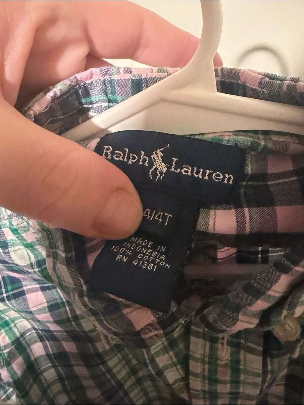 Toddler boys Ralph Lauren Green & Pink Plaid Button-Down short sleeve Shirt 4t